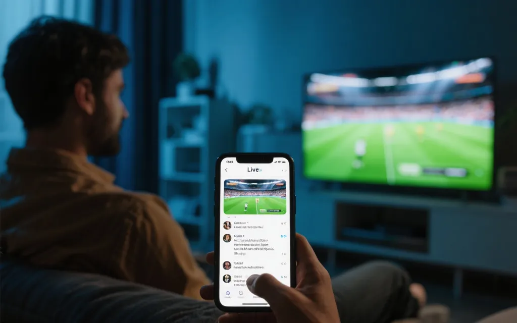 手机弹幕与大屏直播同框的观赛场景：互动、社交与临场感