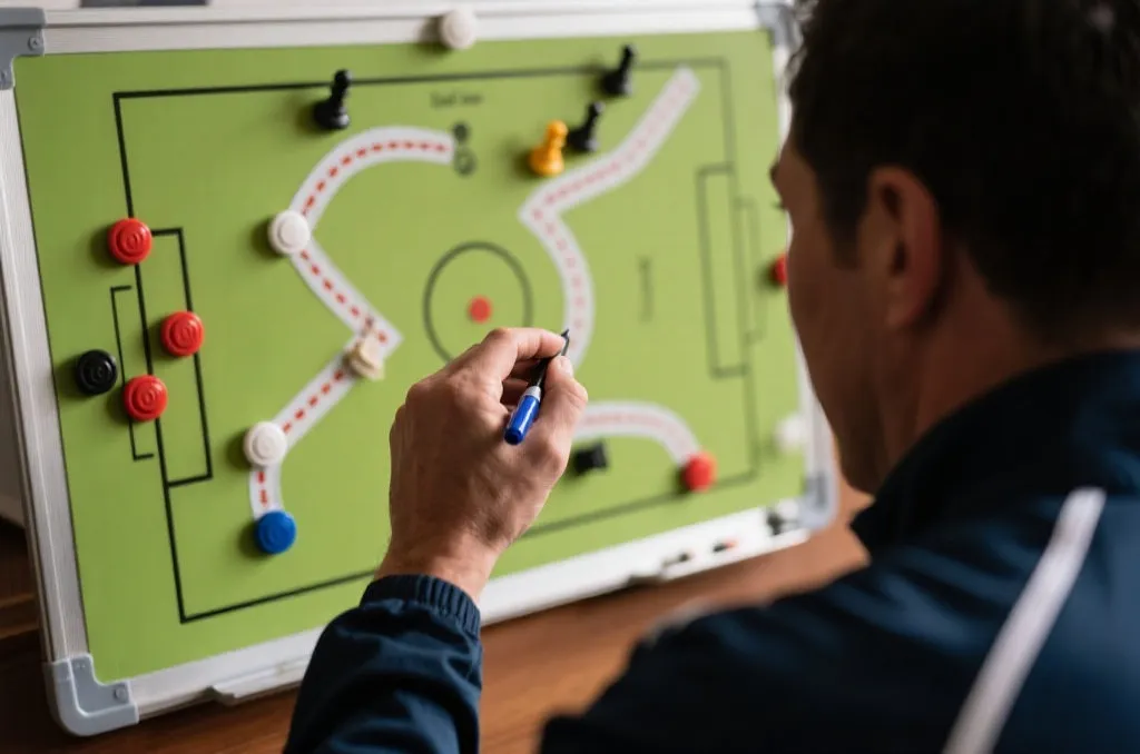 战术板上的磁铁棋子与战术路线图